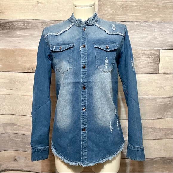 D & W Raw edge denim shirt S - Picture 7 of 7